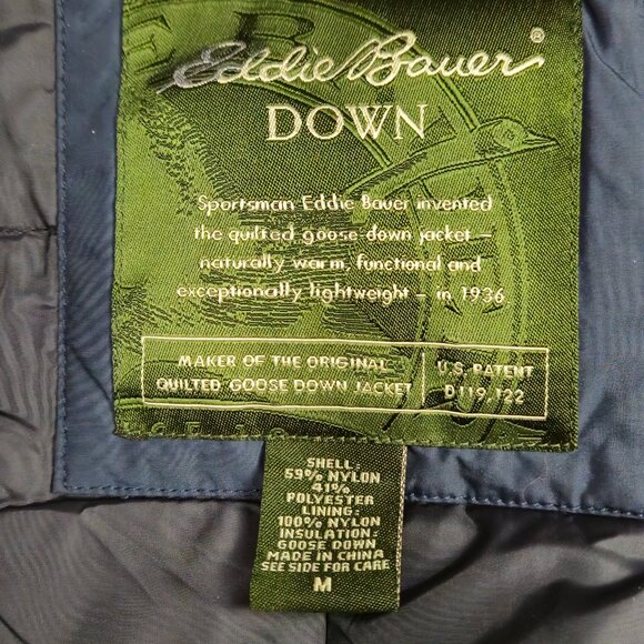 Eddie Bauer goose down button up jacket Spring Jacket Navy Blue mens Medium - Picture 9 of 16
